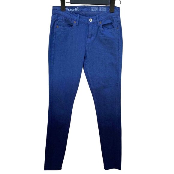 Madewell Skinny Skinny Jeans Womens 25 x 34 Blue Dip Dye Color Fade‎ Ankle Slit - Picture 1 of 11